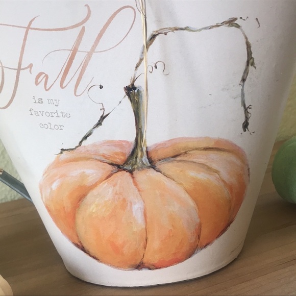 Fall Farmhouse Harvest large metal decorative pitcher with Cinderella pumpkin - Picture 3 of 16